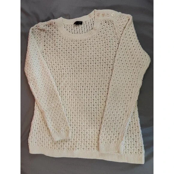 Women's Talbots Open Knit Crewneck Sweater Lamb's Wool Petite Medium Cream - Picture 1 of 6